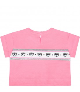 Fuchsia t-shirt for baby girl with iconic eyes