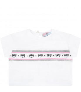 White t-shirt for baby girl with iconic eyes