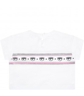 White t-shirt for baby girl with iconic eyes