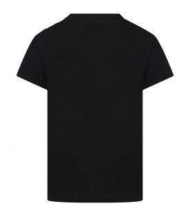 T-shirt nera per bambina con logo fucsia fluo