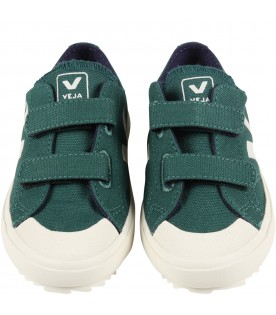 Sneakers verdi per bambini con logo avorio