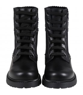 Black boots for kids with double gray FF