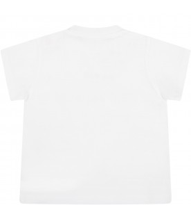 White T-shirt for baby girl with golden logo