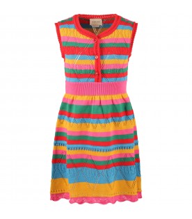 Multicolor dress for girl with iconic GG