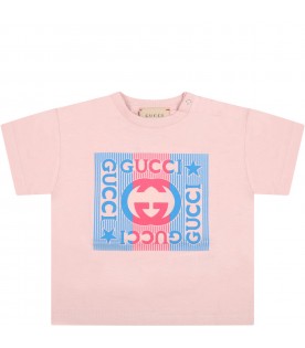 Pink t-shirt for babykids with red and blue logo
