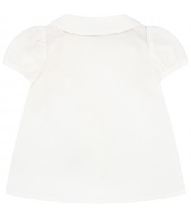 White shirt for baby girl with flowers and logo
