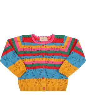 Multicolor cardigan for baby girl with double GG