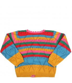 Multicolor cardigan for baby girl with double GG