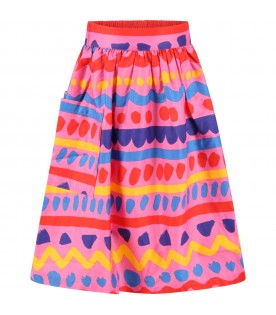Fuchsia skirt for girl with prints