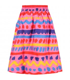 Fuchsia skirt for girl with prints