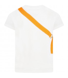 T-shirt bianca per bambina con borsa arancione
