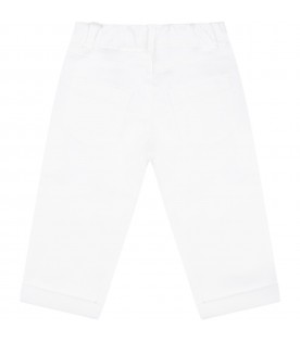 White trouser for baby boy with teddy bear