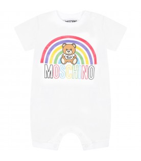 White romper for baby kids with teddy bear