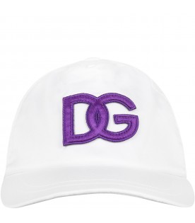 White hat for girl with purple logo