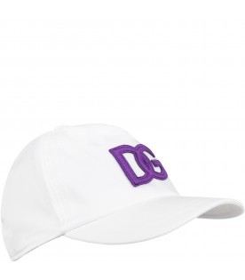 White hat for girl with purple logo