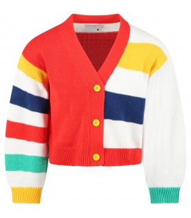 Multicolor cardigan for girl with yellow buttons