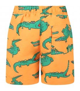 Orange swim-shorts for boy with green crocodiles