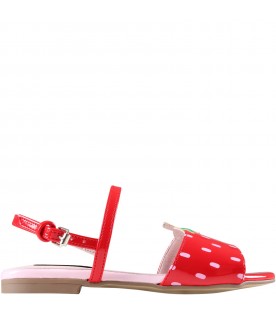 Red sandals for girl with strawberry print