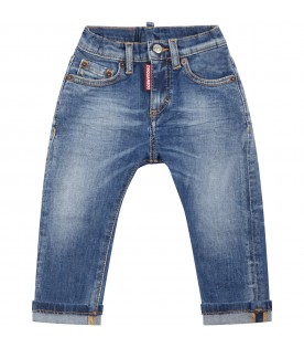 Light-blue jeans for baby boy with logo