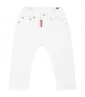 White jeans for baby boy with logo