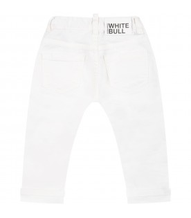 White jeans for baby boy with logo