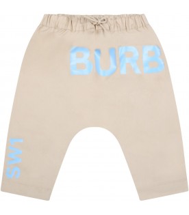 Beige trouser for baby boy with logo