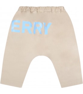 Beige trouser for baby boy with logo
