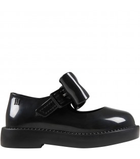 Black ballerina flats for girl with bow