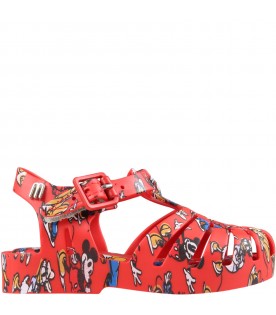Red sandals for kids with Disney characters