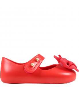 Red ballerina flats for baby girl with bow