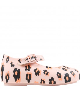 Pink ballerina flats for girl with animalier print