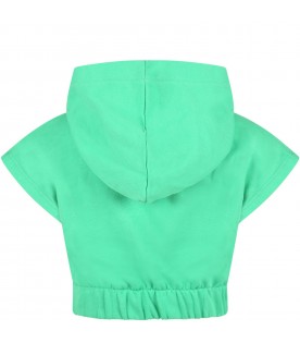 Felpa verde corta per bambina con logo bianco