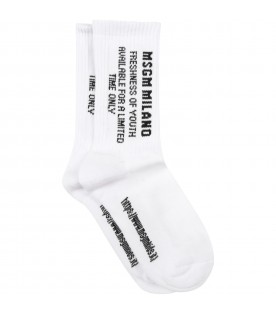 White socks for kids with black logo