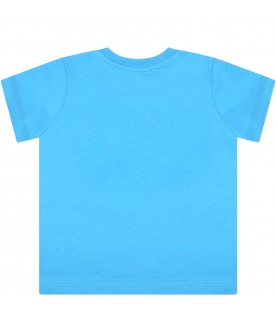 Light-blue T-shirt for baby boy with white logo