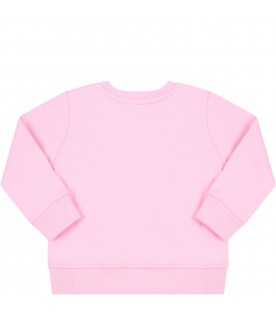 Pink sweatshirt for baby girl with red logo