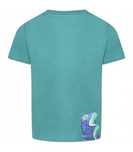 Green t-shirt for boy with dinosaur