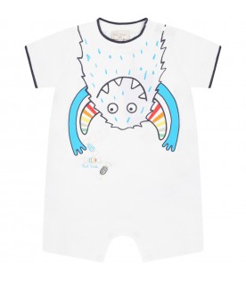 White romper for baby boy with monster