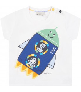 White t-shirt for baby boy with rocket