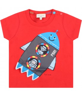 Red t-shirt for baby boy with rocket