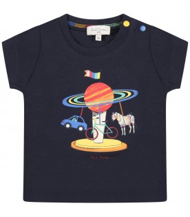Blue t-shirt for baby boy with iconic prints