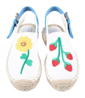 White espadrilles for girl with flower and strawberry