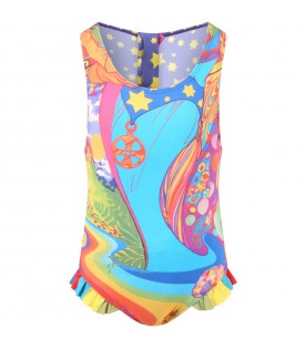 Multicolor swimsuit for girl with psychedelic print