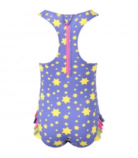 Multicolor swimsuit for girl with psychedelic print