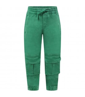 Pantaloni verdi per bambini con patch logato nero
