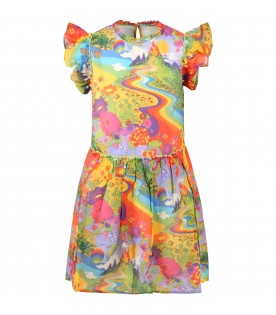 Multicolor dress for girl with psychedelic print