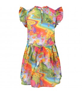 Multicolor dress for girl with psychedelic print