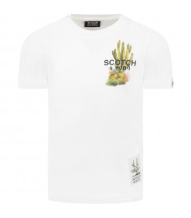 White t-shirt for boy with cactus
