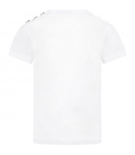T-shirt bianca per bambina con logo fucsia fluo