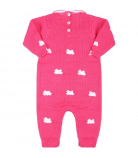 Fuchsia babygrow for baby girl with clouds