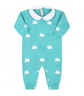 Teal babygrow for baby kids with clouds
